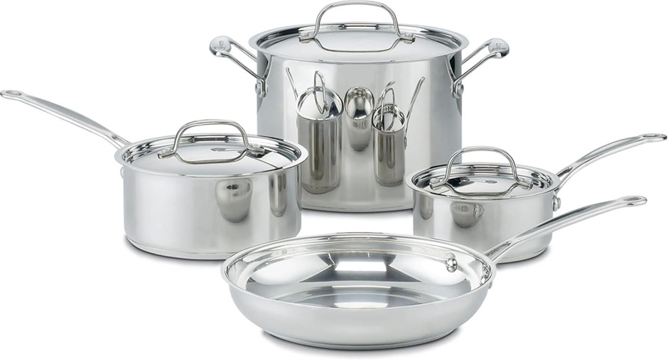 CUISINART 77-7 Chef's Classic Stainless 7-Piece Cookware Set. NB: Minor us