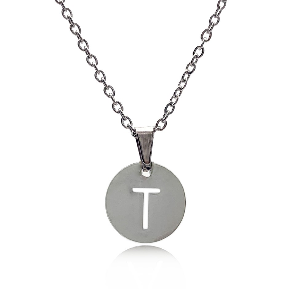 Initial Charm Letter 'T' Pendant Necklace