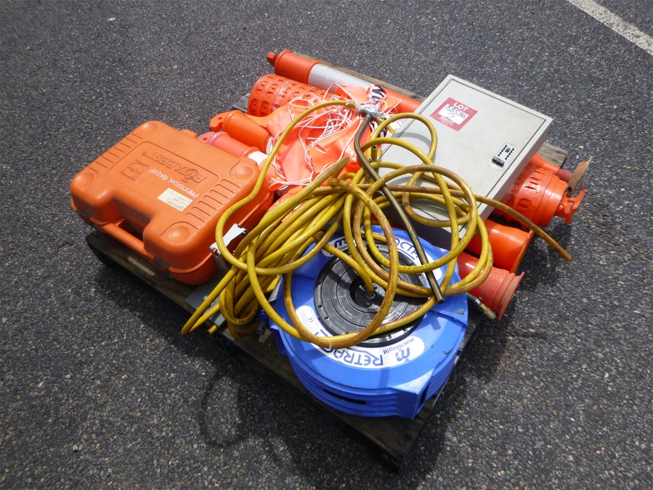 <p>Mag drill, retracta airhose, Bollards, bunting flags</p>