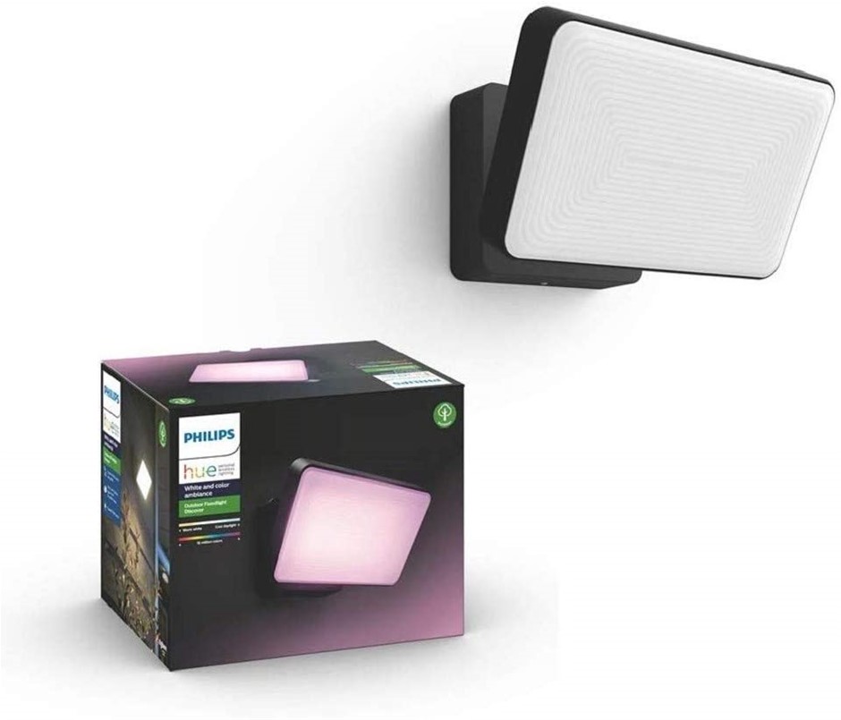 PHILIPS HUE Discover White and Colour Smart Outdoor LED Floodlight, Black.