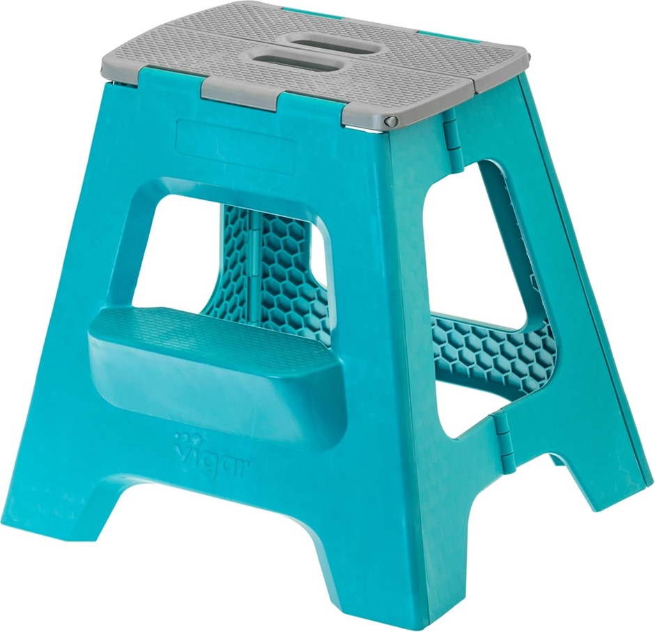 VIGAR Compact 2 Step Foldable Stool, 40 cm Size, Turquoise