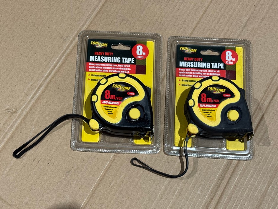 Tooltime 8m Tape Measure, Heavy Duty, Magnetic Tip x 2 units Brand New