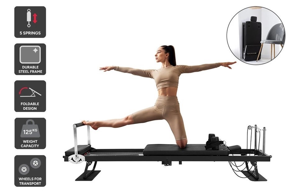 FORTIS Foldable Pilates Reformer Machine, Black