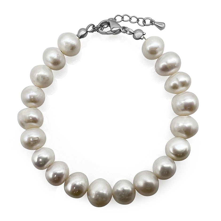 9-10mm Potato Shape Pearl with Real Platinum Plated Bracelet