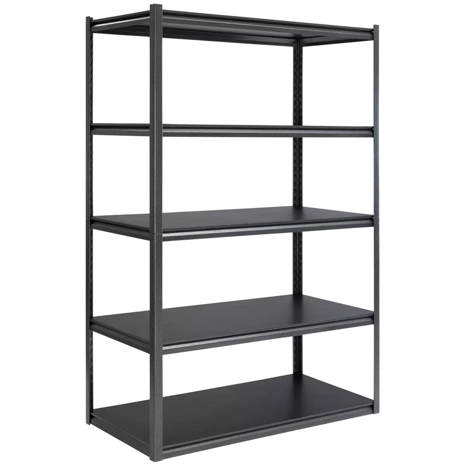 WHALEN 5-Tier Storage Rack, Adjustable Composite Wood Shelves, Black Melami