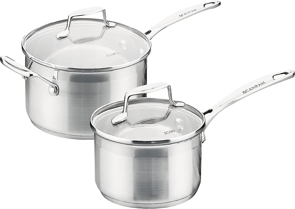SCANPAN Impact 2-Piece Saucepan Set, 1.8 & 3.5L, Silver.