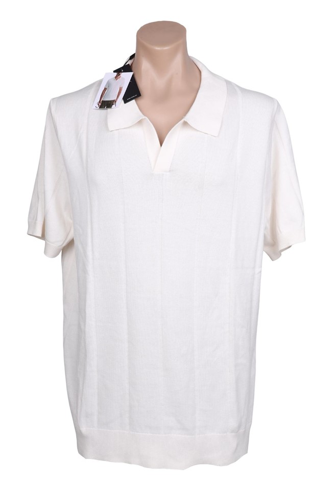SABA Men's Knit Polo, Size M, 100% Cotton, Cream, AG2124. Buyers Note - Di