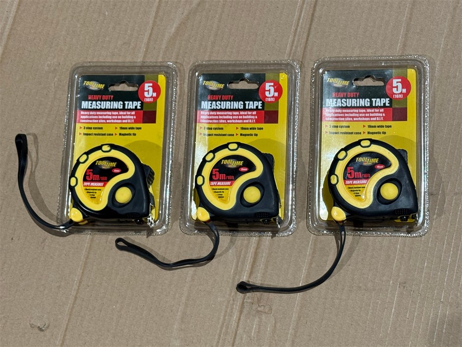 Tooltime 5m Tape Measure, Heavy Duty, Magnetic Tip x 3 units Brand NEW