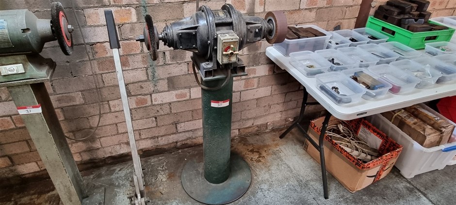 Cylindical Linisher and Wire Brush Pedestal Grinder on Stand Auction ...