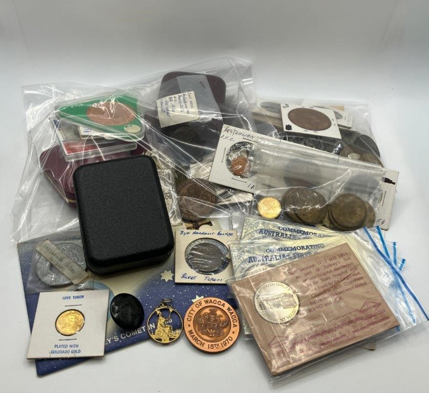 Approx. 130 x AU and World Commem Medallions, Tokens, Coins, Checks
