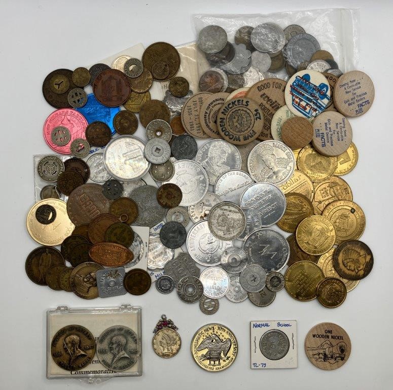 Approx. 143 x Asstd Commem and Advertising Tokens, Checks & Medals