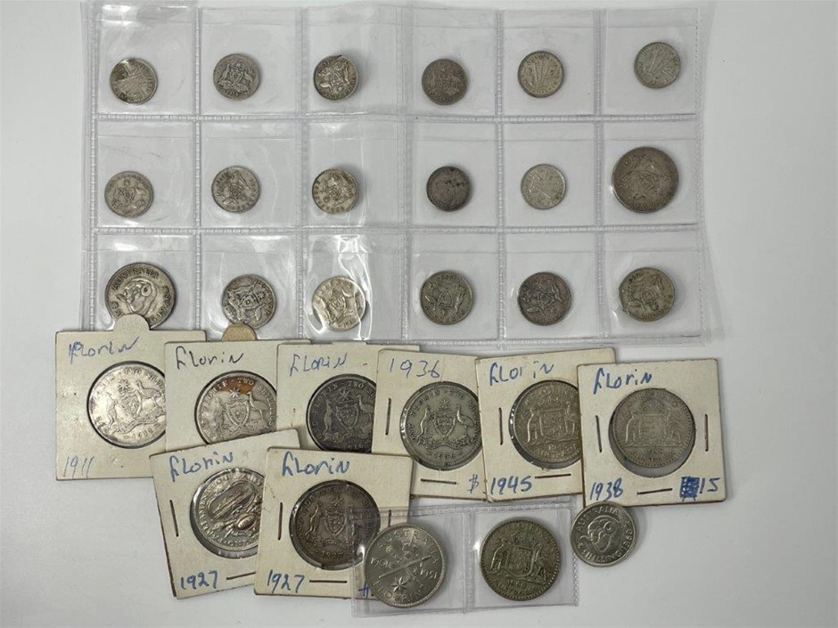 Approx. 29 x Asstd AU Pre-decimal George V-QEII Silver Coins