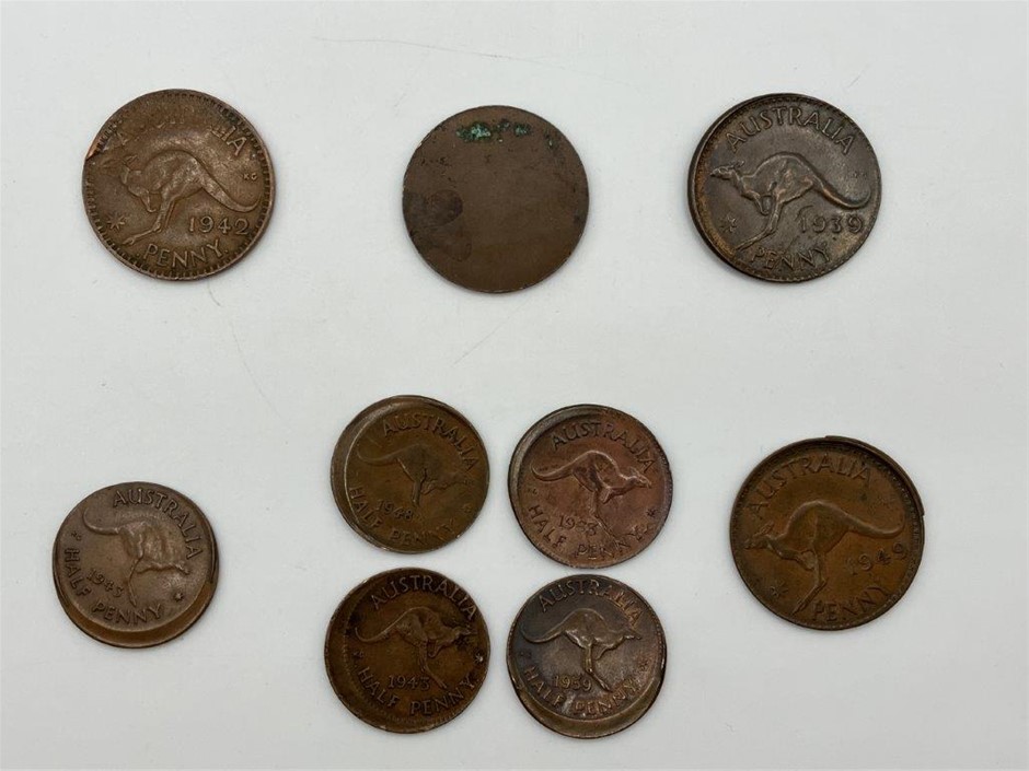 9 x AU Pre-Decimal Mis strikes c. 1900s