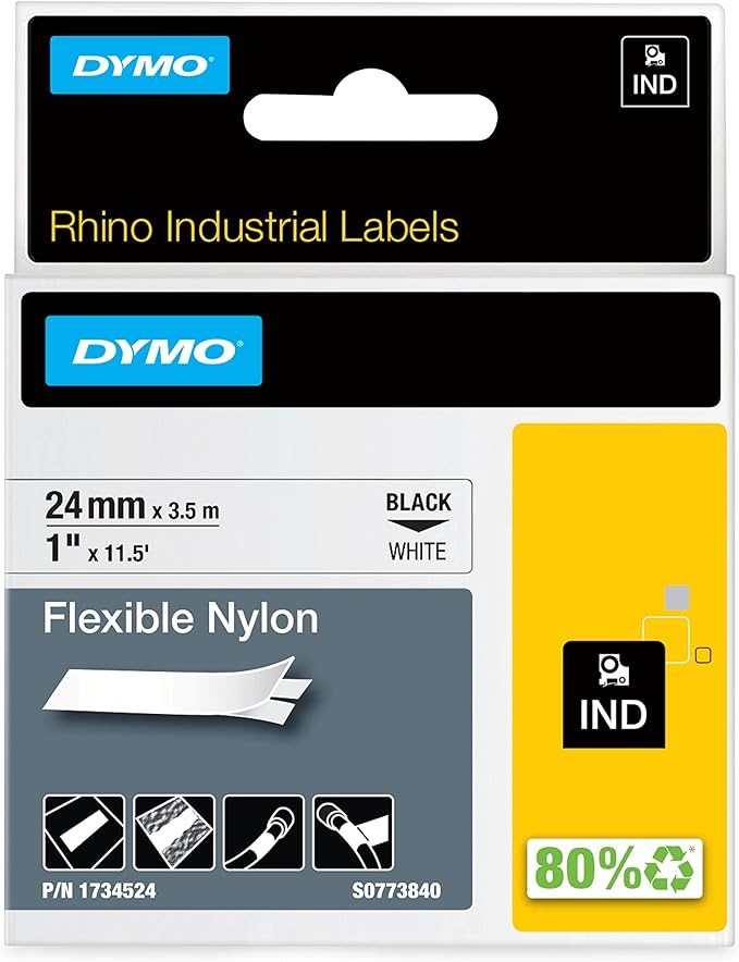 Dymo Rhino Industrial Labels Flexible Nylon 24 mm x 3.5 m - Black on White