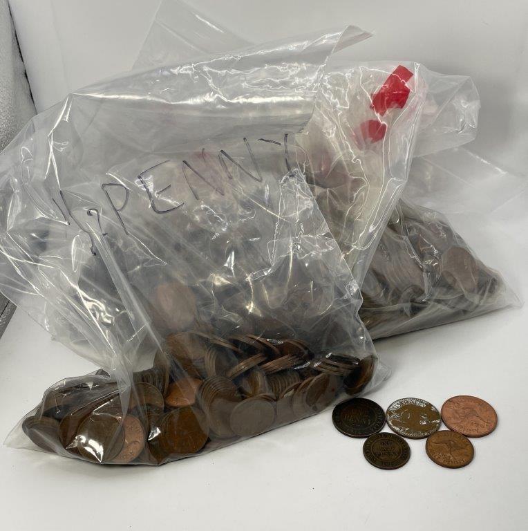 <B>Approx 1000 x Asstd AU George V - QEII Penny & Half-pennies c.1911-64