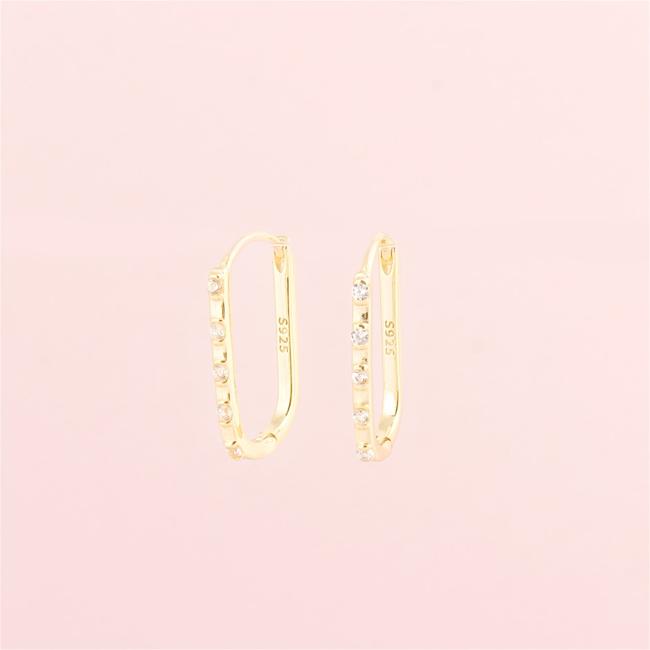 Hoop 925 Sterling Silver Earrings with Zircons- 18K Gold Plated