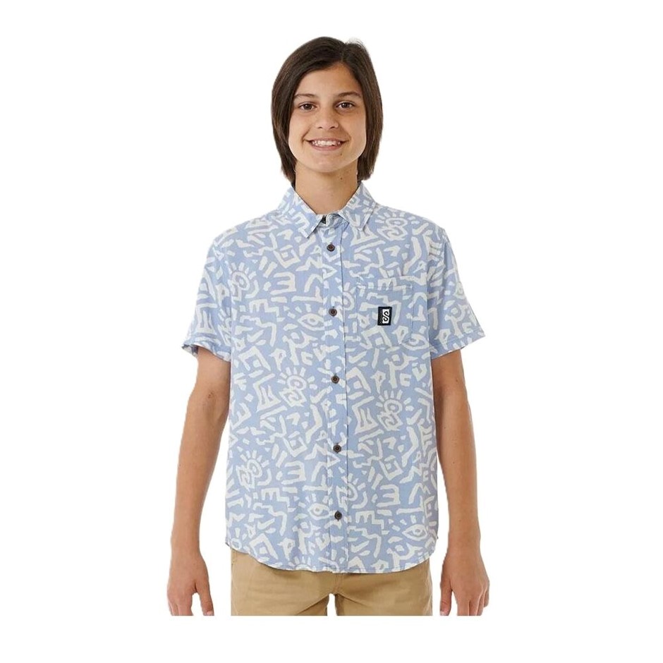 RIP CURL Boy's Search Short Sleeves Shirt, Size 8, Spray Blue. RRP: $59.99.