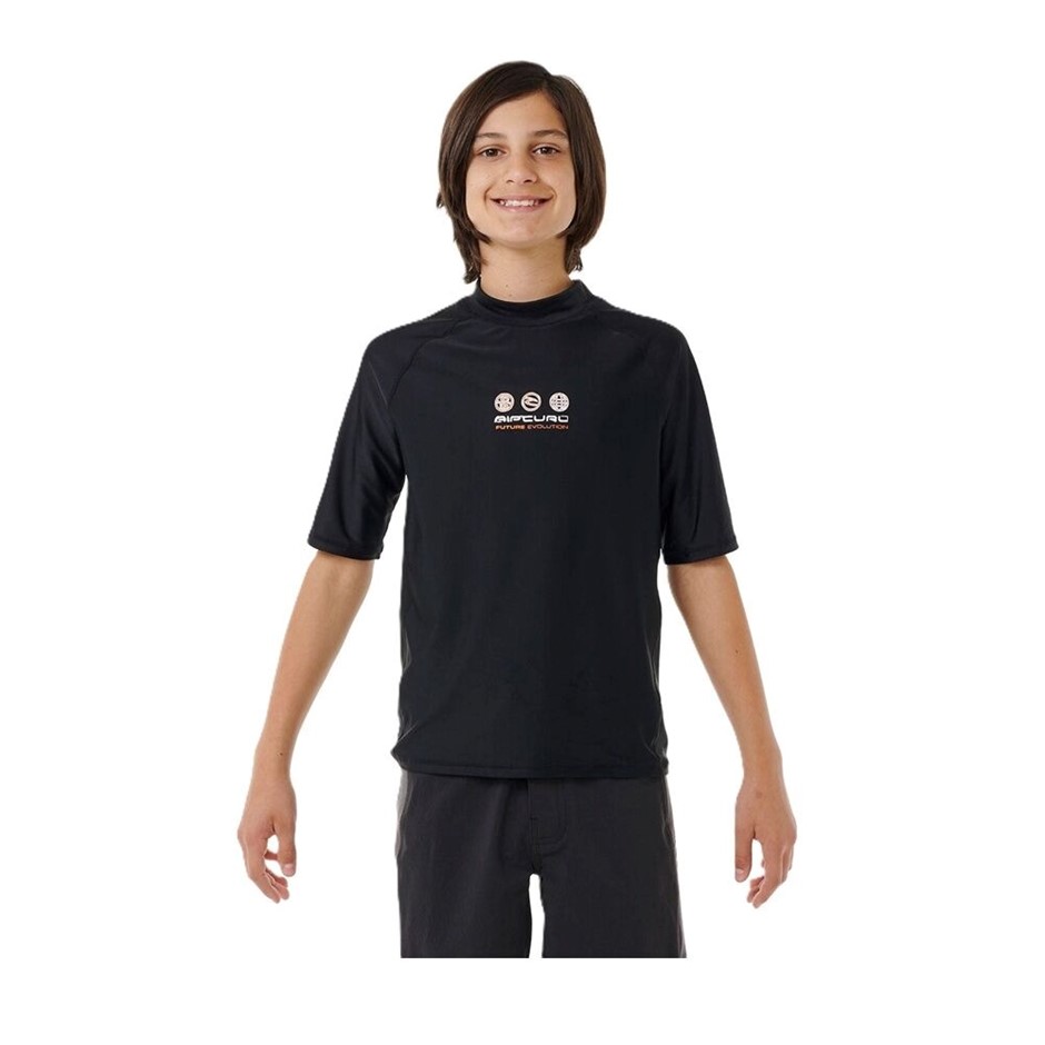 RIP CURL Boy's Future Evolution UV Short Sleeve Rash Vest, Size 16, Black.