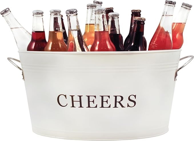 Twine 2720 Rustic Farmhouse Cheers Drink Tub- Large Galvanized Metal Drink