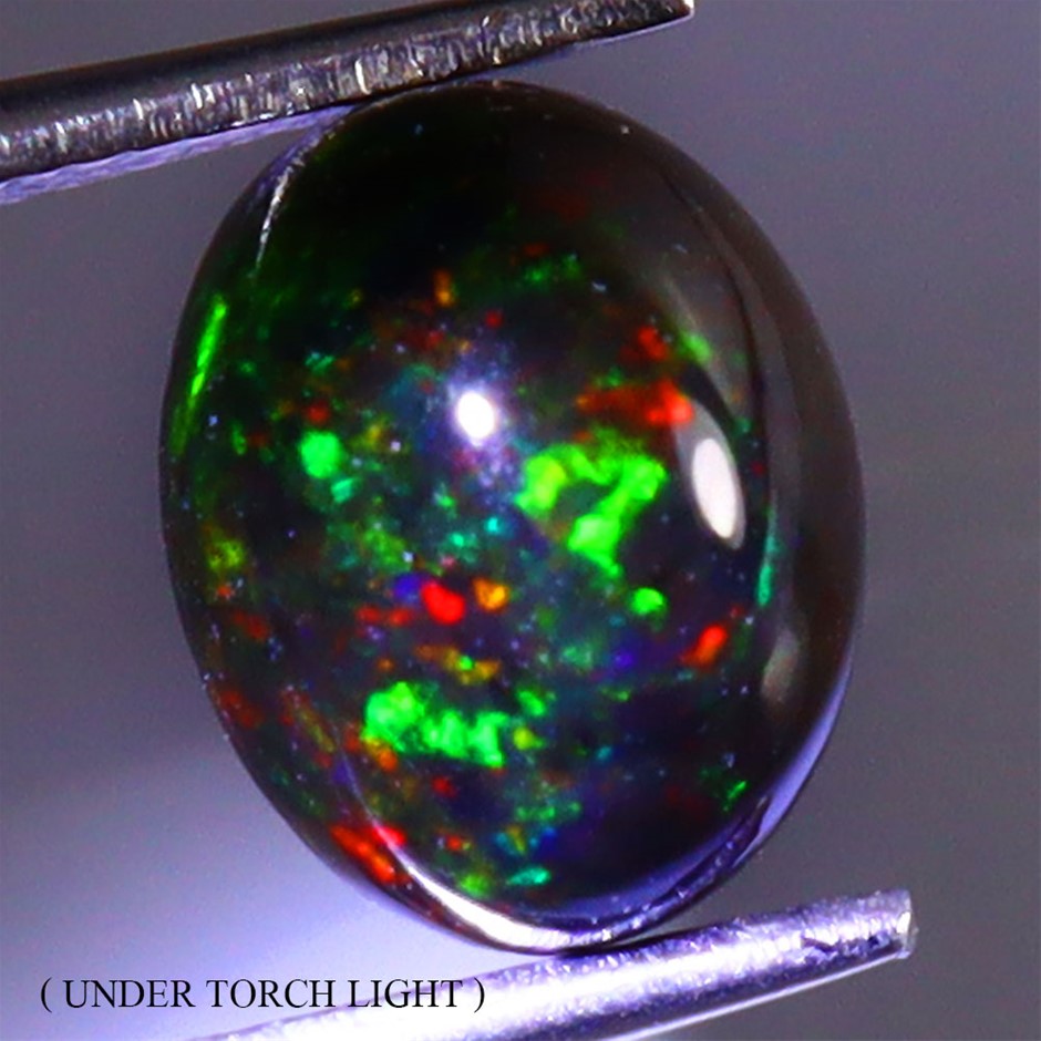 1.67ct Oval Cabochon Cut Play Of Color Black Opal Gemstone - 1Pc