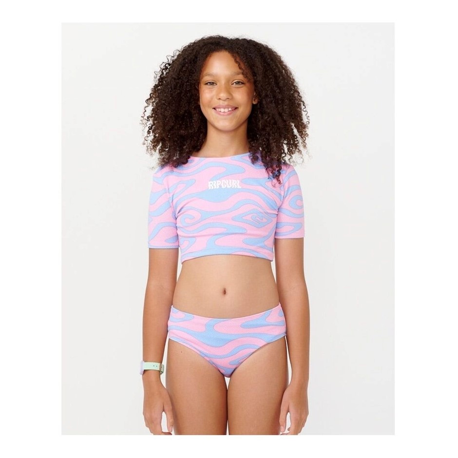 RIP CURL Girl's Sun Sol Short Sleeve Swim Wear Set, Size 14, Mid Blue. RRP: