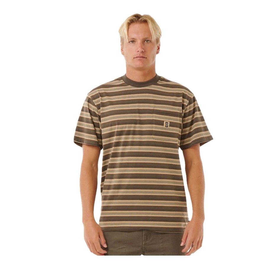 RIP CURL Men's Search Stripe Short Sleeves Tee, Size S, Deep Rock. RRP:69.9
