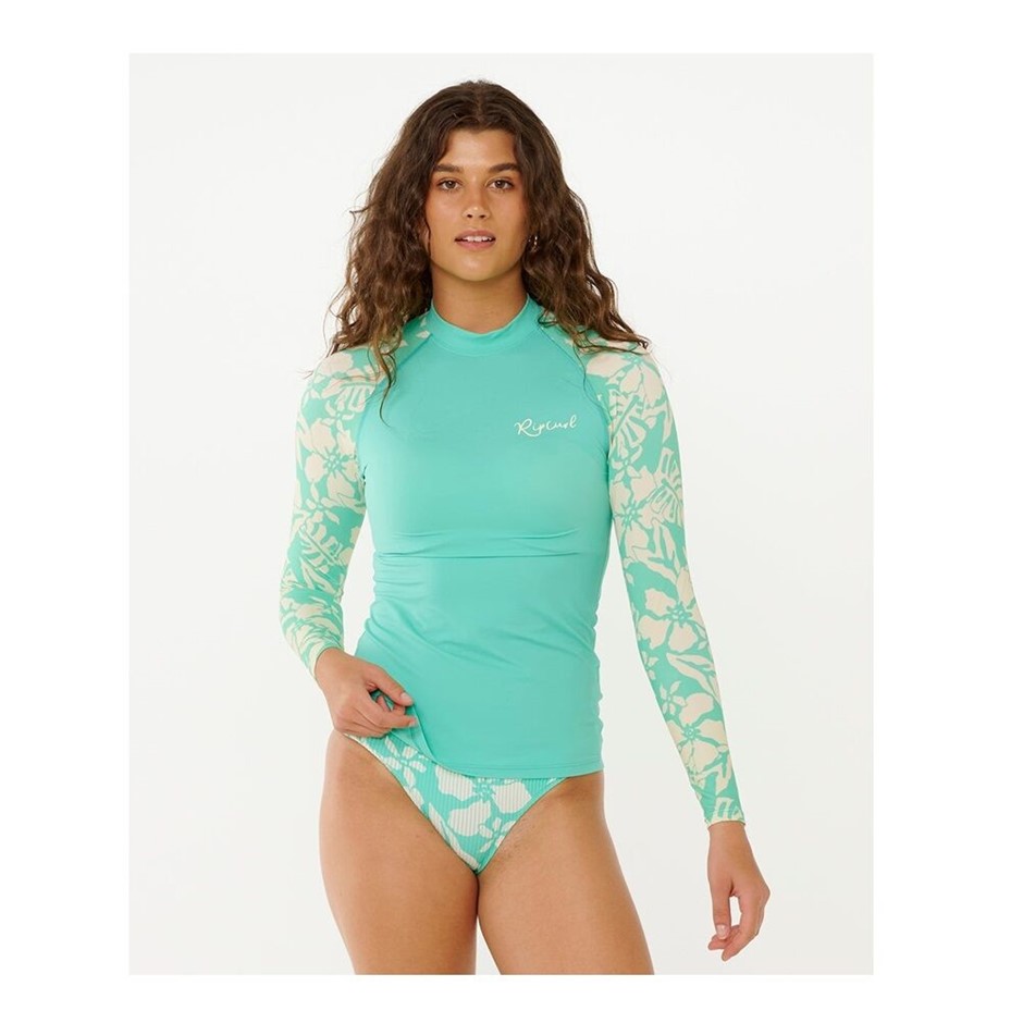 RIP CURL Women's Sun To Sea L/S UV Rashguard, Size XS, Aqua (0046). RRP: $7