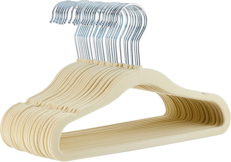 AMAZON BASICS Kids Velvet, Non-Slip Clothes Hangers, Beige - Pack of 30.