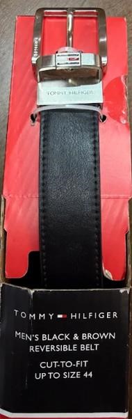 Tommy Hilfiger Men's Black & Brown Reversible Belt. Cut-to-fit up to size 4