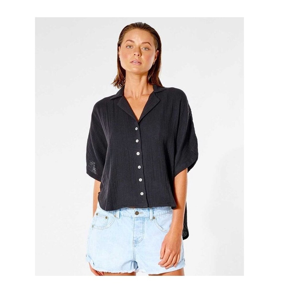 RIP CURL Women's Premium Surf Short Sleeve Shirt, Size 2XS, Black. RRP: $79