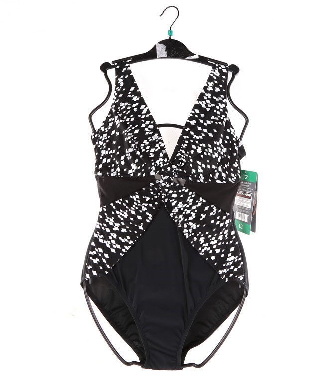 SIGNATURE Women's Look and Feel Slimmer 1pc Swimsuit, Size 12, Black/White