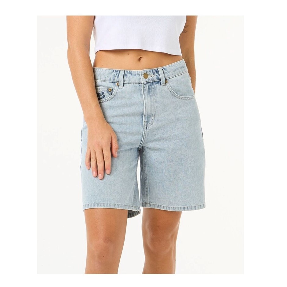 RIP CURL Women's Las Dalias Relaxed Denim Shorts with Drawstring, Vintage B