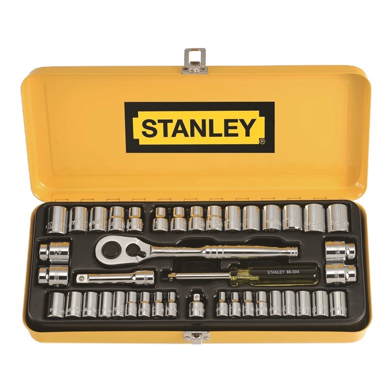 STANLEY 41pc 1/4" 3/8" Drive Socket Set. NB: Minor use & Ratchet 3/8" not w