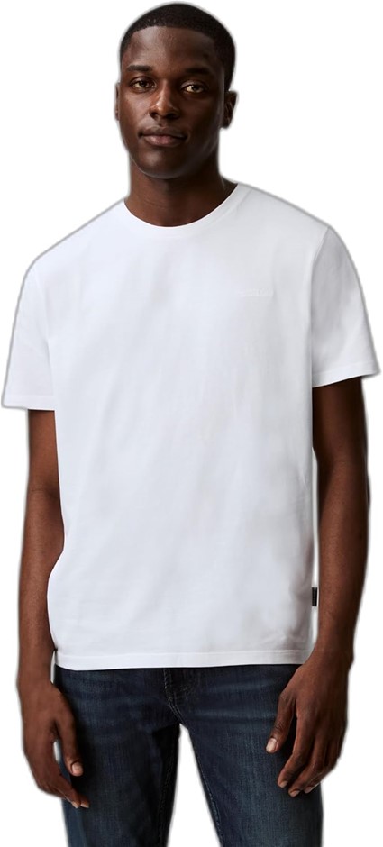 CALVIN KLEIN Men's Solid Liquid Script Tee, Size L, 100% Cotton, Brilliant