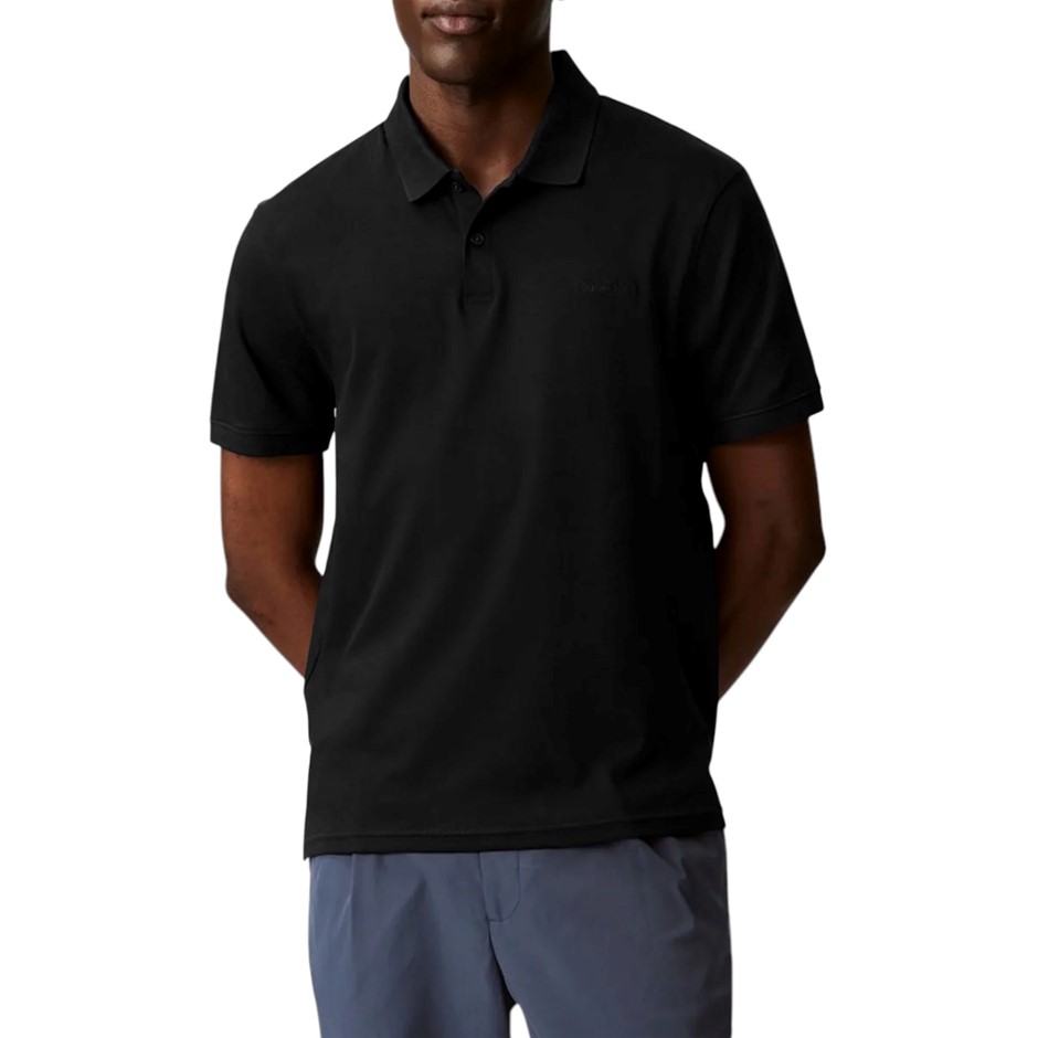 CALVIN KLEIN Men's SS Solid Liquid Touch Polo, Size M, 100% Cotton, Black (