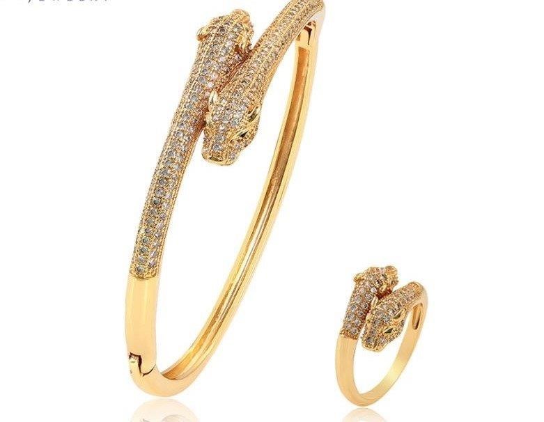 Set 18KGold Filled/Italy Stamped Yellow Dragon Bangle & Ring