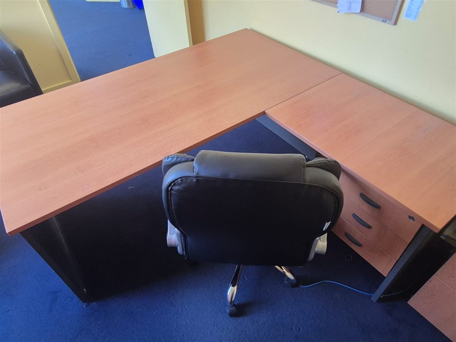 Timber Laminate Corner Desk and Office Chair
