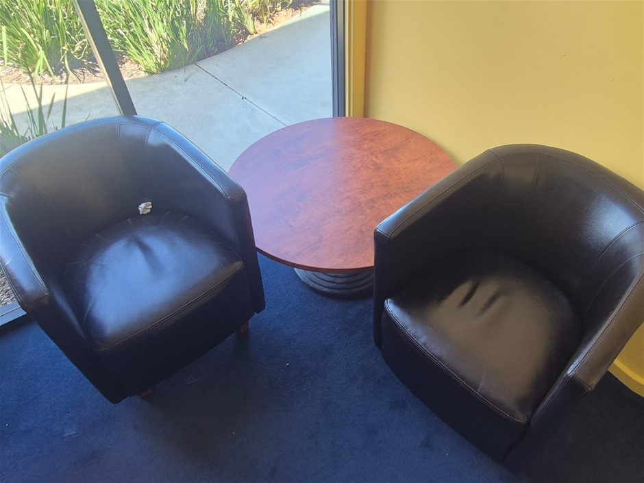 2 Black Bucket Chairs with Round Table