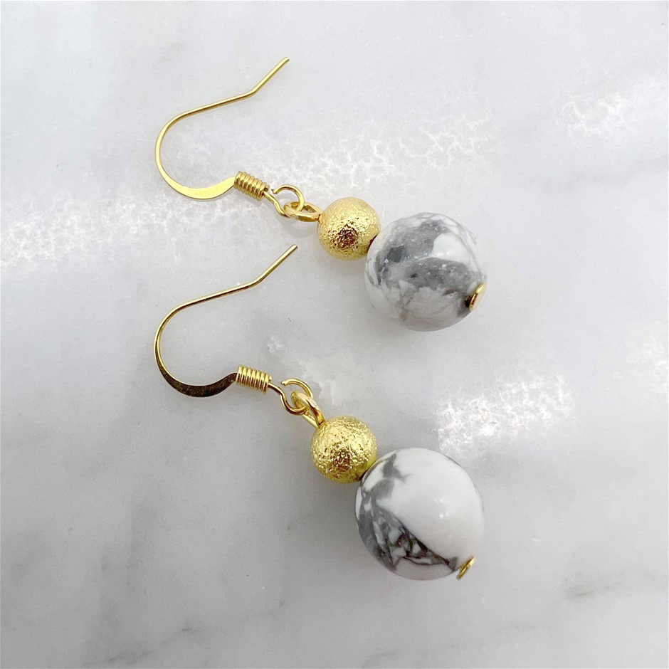 Howlite Gemstone Gold Stardust Drop Earrings