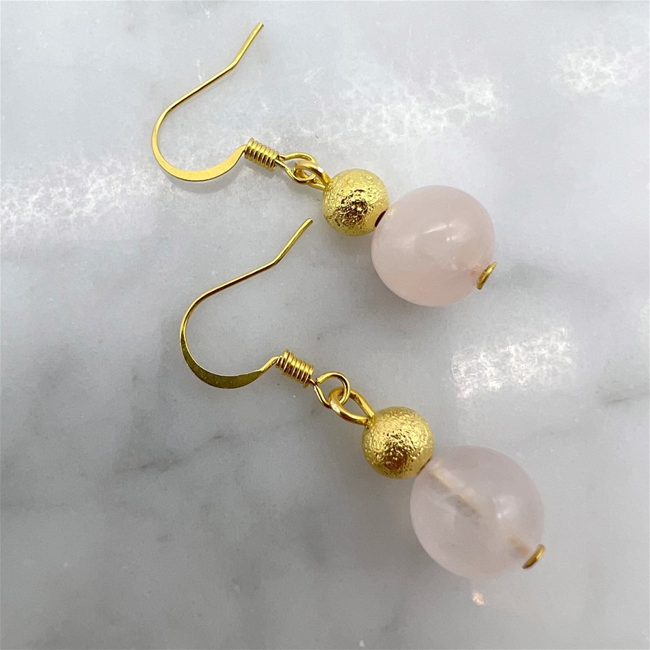 Rose Quartz Gemstone Gold Stardust Drop Earrings