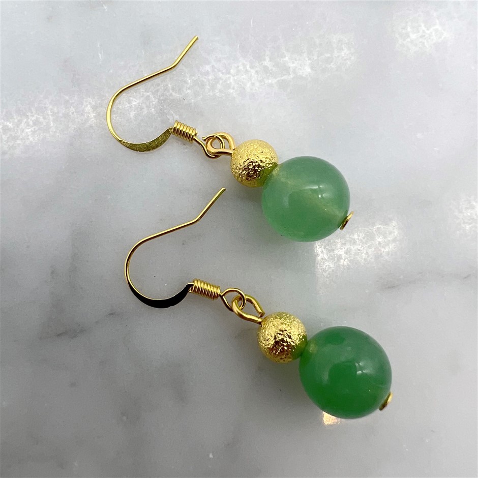 Green Aventurine Gemstone Gold Stardust Drop Earrings