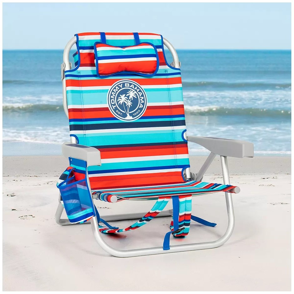 TOMMY BAHAMA 2pk 5 Position Aluminium Backpack Beach Chair, Royal And Red S