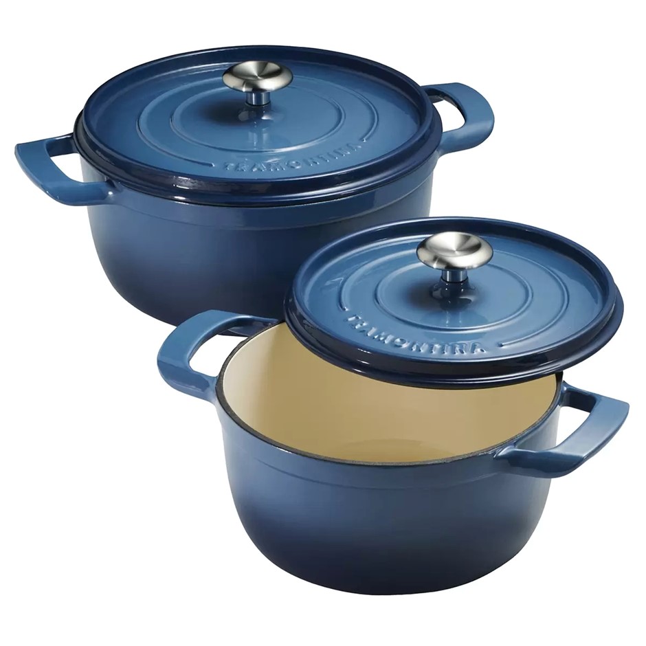TRAMONTINA 2pc Dutch Oven, 3.7L & 5.6L, Denim Blue. NB: Used, not in origin