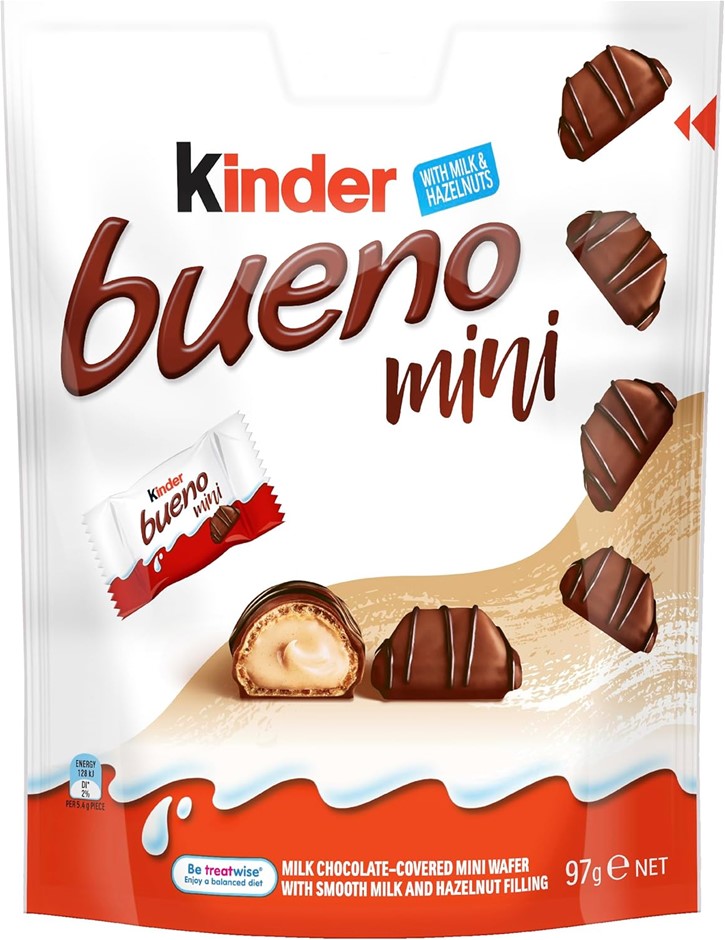 5 x KINDER Bueno Mini Quality Milk Chocolate Bars, Variety Share Pack, 97g.