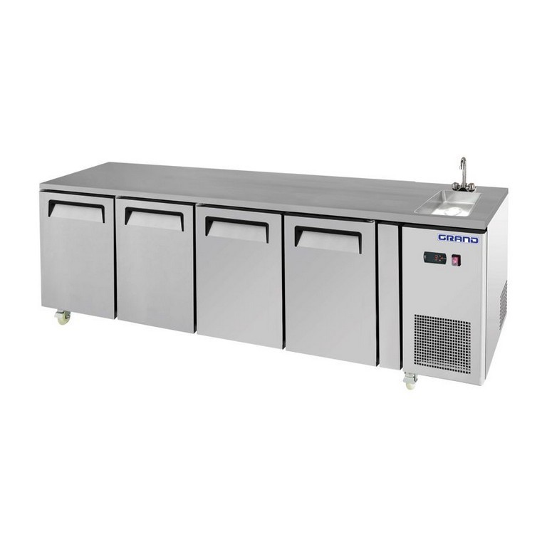 S/S Four Door Bench Fridge with Sink