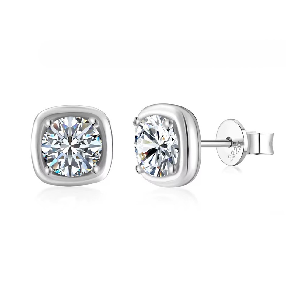 1.00ct Round Cut GRA Certified Moissanite 925 Sterling Silver Earrings