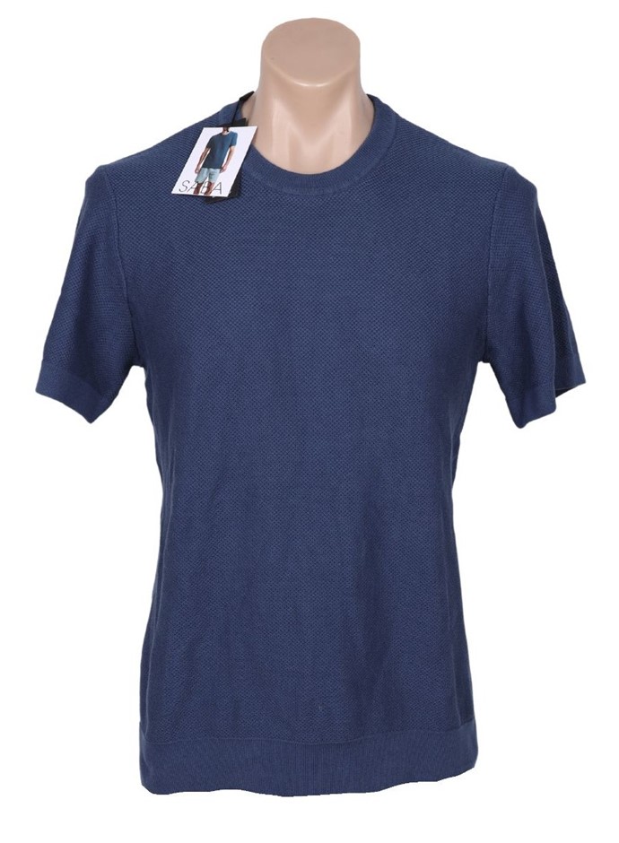 SABA Men's Knitted Textured Tee, Size L, 100% Cotton, Denim Blue, AG24804.