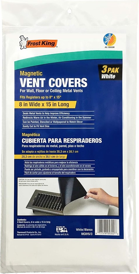 Pack of 3 x FROST KING Magnetic Vent Covers, 8"x15", White.