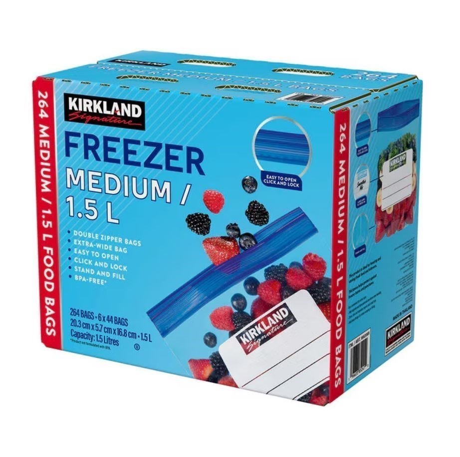 Box of 264pc SIGNATURE Freezer Medium Double Zipper Bags, 1.5L Capacity. N.