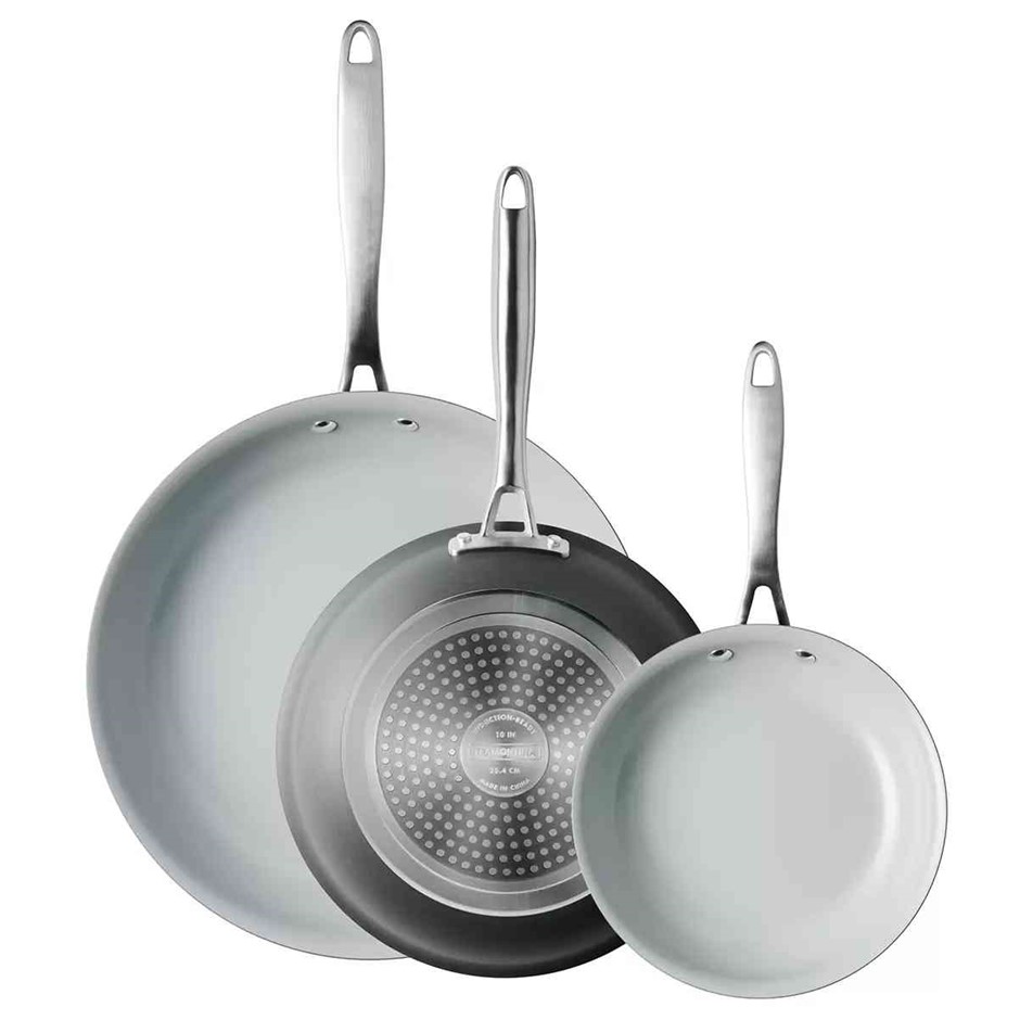 TRAMONTINA 3 Piece Hard Anodized Skillets Ceramic Non-Stick Interior. 8 in,